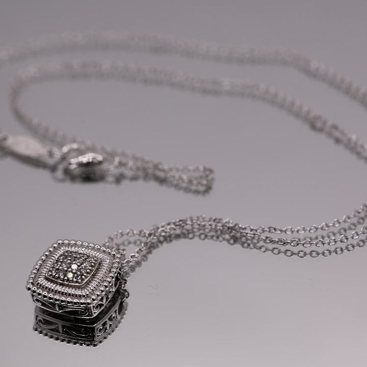 925 Sterling Silver Gabriel & Co. Necklace with Diamond Pave Square Shaped Pendant - 18 inches