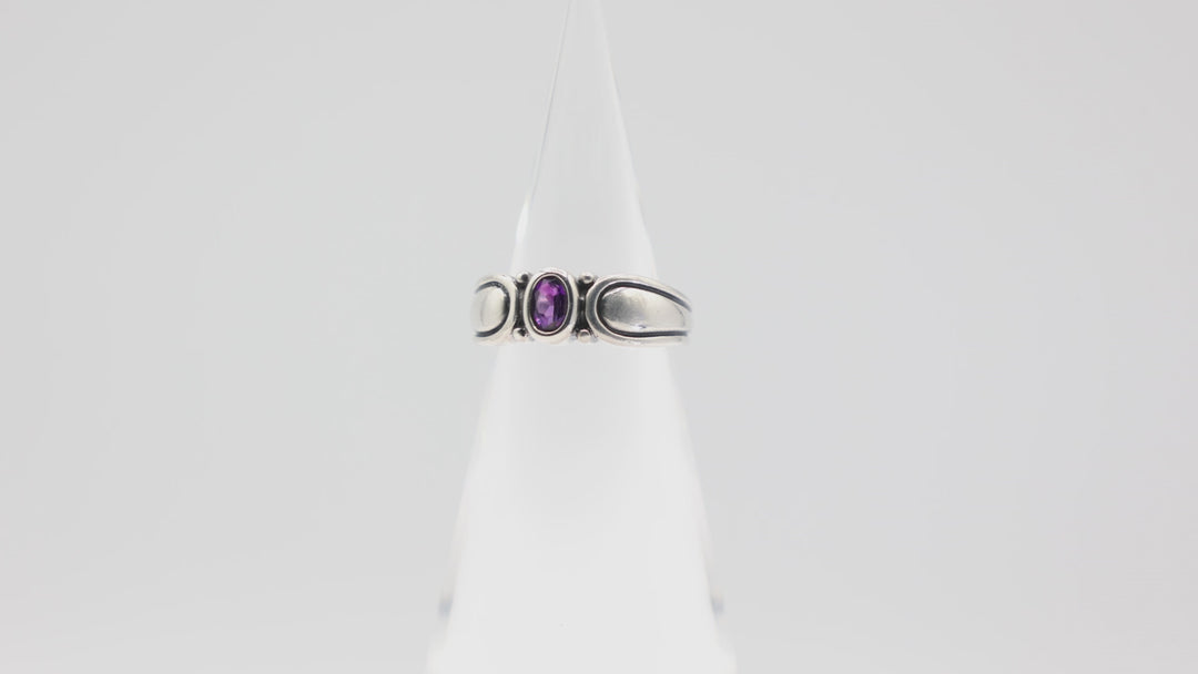 James Avery 925 Sterling Silver Scroll Oval Amethyst Stone Ring Size 7