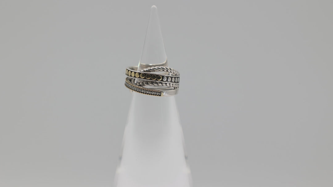 Effy Sterling Silver Ring With 18K Gold Accents And Diamond Dots Size 6.75