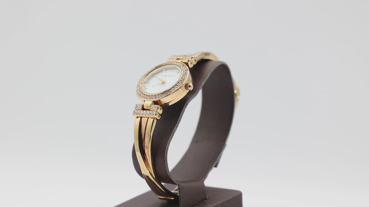 Anne Klein Gold Tone Watch with White Crystal Bezel With Multi Band Design Watch
