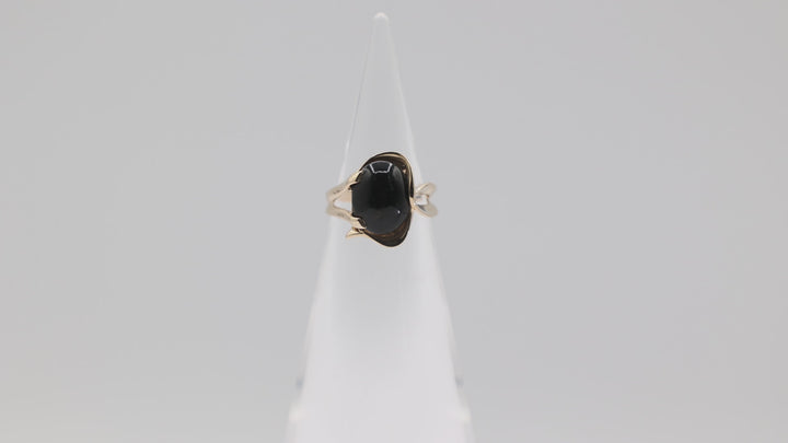 10K Yellow Gold Black Onyx Ring 12 By 8mm Size Five And A Half