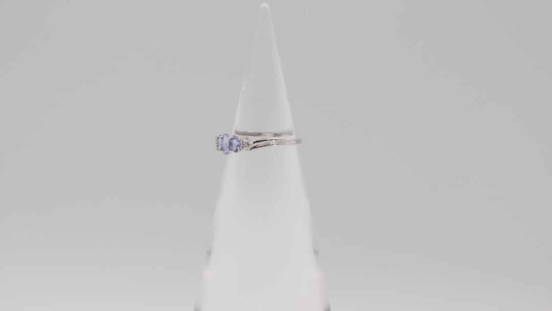 14K White Gold Triple Iolite And White Sapphire Accents Ring Size 6.75