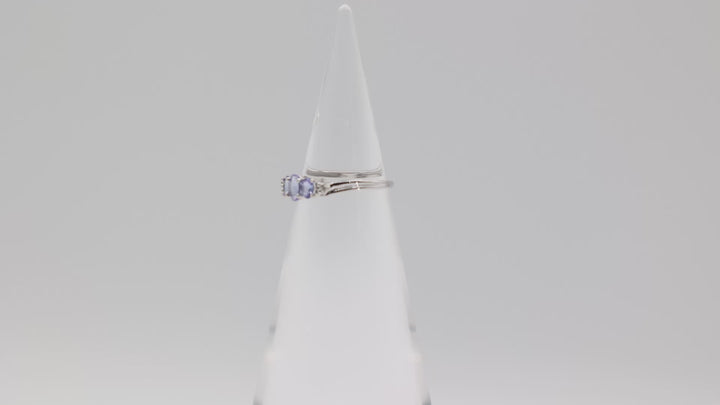14K White Gold Triple Iolite And White Sapphire Accents Ring Size 6.75