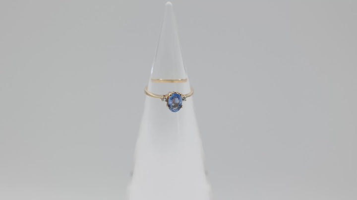 14K Yellow Gold Blue Topaz and Diamond Accented Ring Size 5.75
