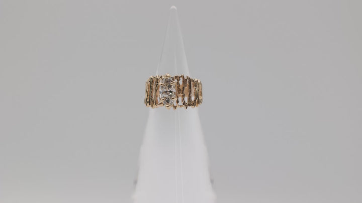 14K Yellow Gold Textured Molten Branch Motif Marquise Cut Diamond Ring Size 6.5