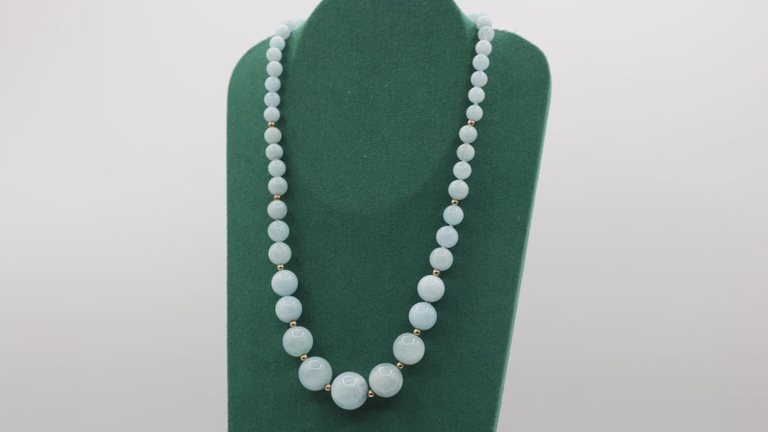 14k Yellow Gold Graduated Blue Quartz Beaded Necklace