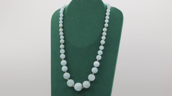 14k Yellow Gold Graduated Blue Quartz Beaded Necklace