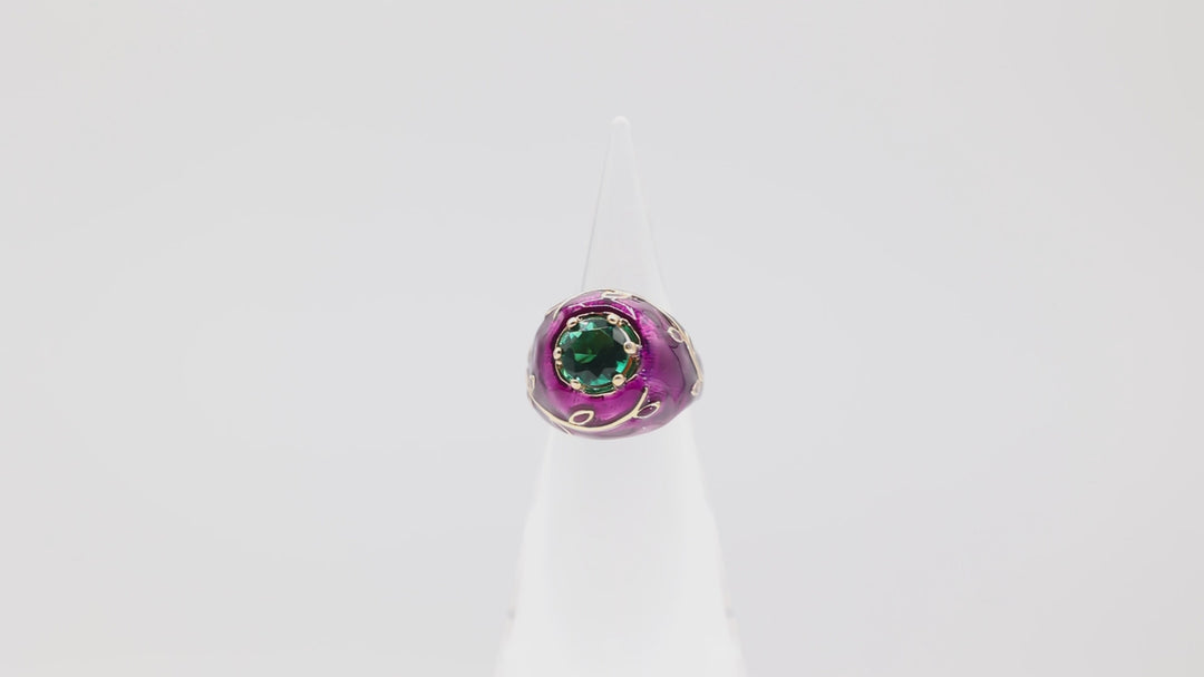 Princess Amanda A La Swiss Vine Purple with Green Gem Statement Ring- Size 8