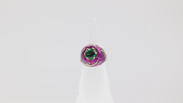 Princess Amanda A La Swiss Vine Purple with Green Gem Statement Ring- Size 8