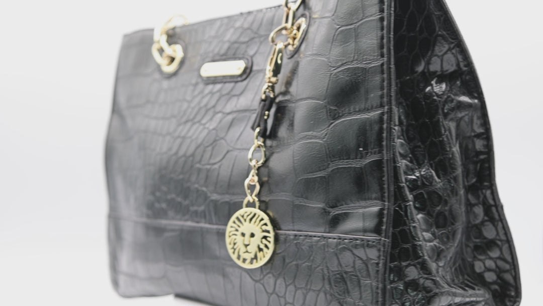 Anne Klein Black Shoulder Bag with Gold Tone Chain Handles