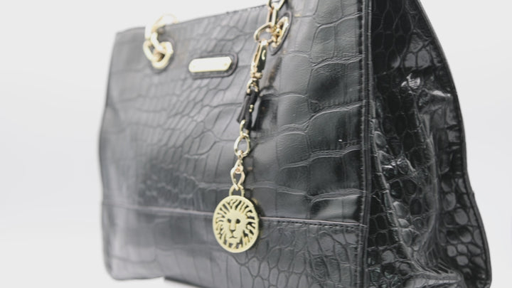 Anne Klein Black Shoulder Bag with Gold Tone Chain Handles