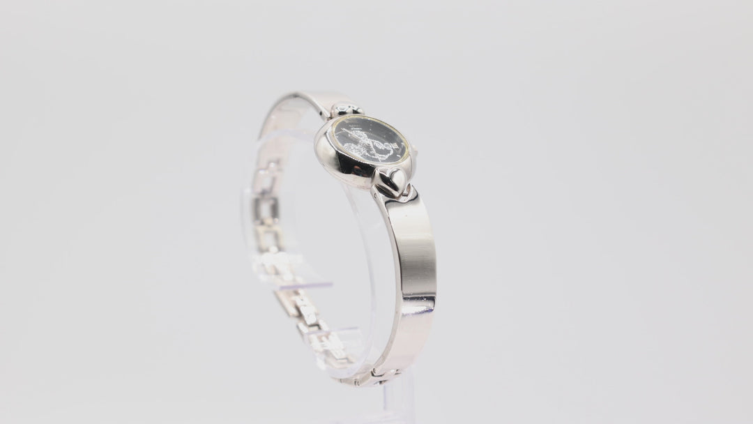 Disney Mickey Mouse Black And Silvertone Watch