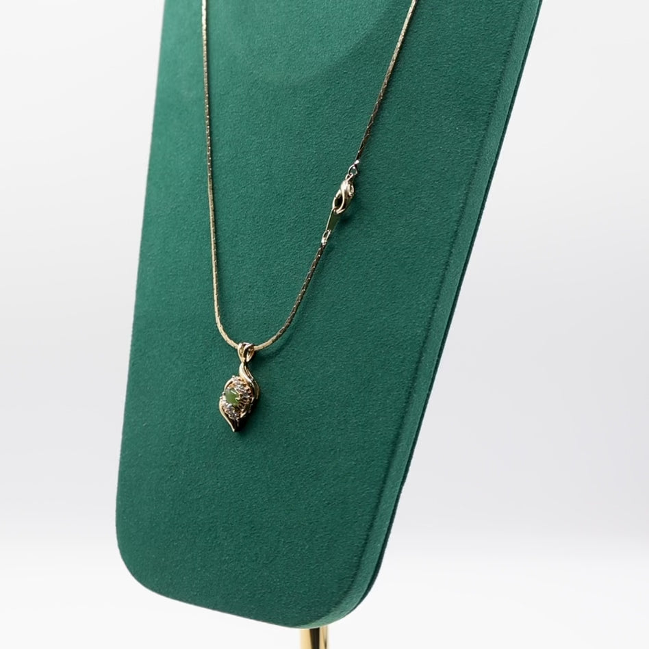 Gold Tone Costume Jewelry Chain Necklace and Pendant with Green Stones - 10.5 inches