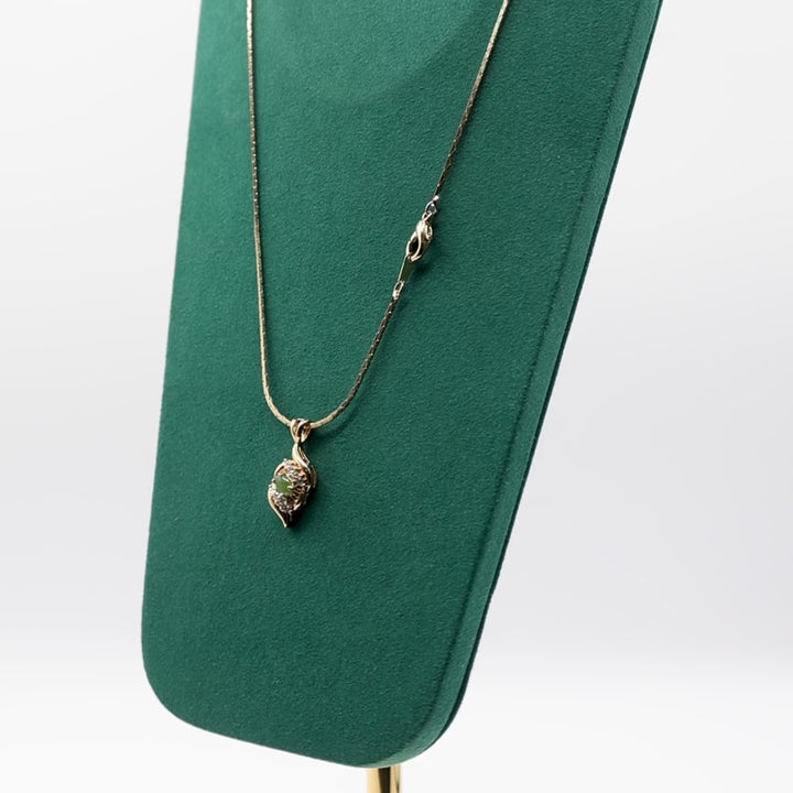 Gold Tone Costume Jewelry Chain Necklace and Pendant with Green Stones - 10.5 inches