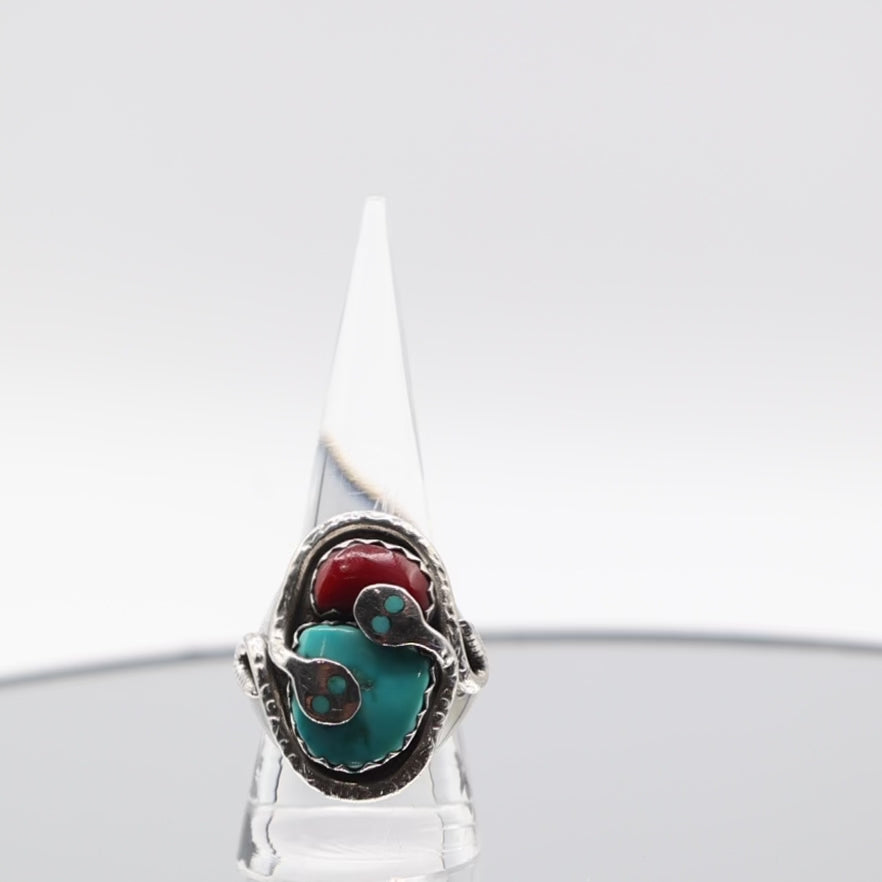 925 Sterling Silver Effy Calavasa Ring with Turquoise and Coral Gemstones - Size 10