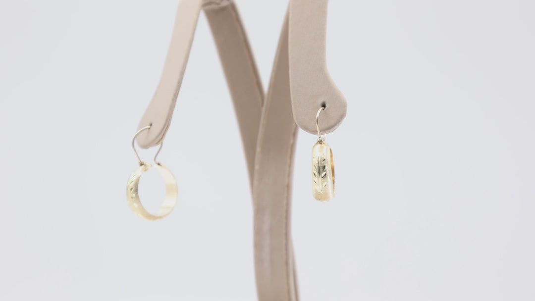 10k Yellow Gold Mini Hoops with Dotted Flower Pattern
