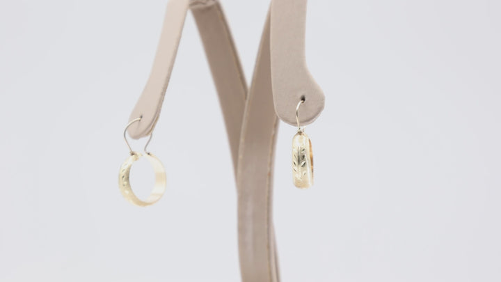 10k Yellow Gold Mini Hoops with Dotted Flower Pattern