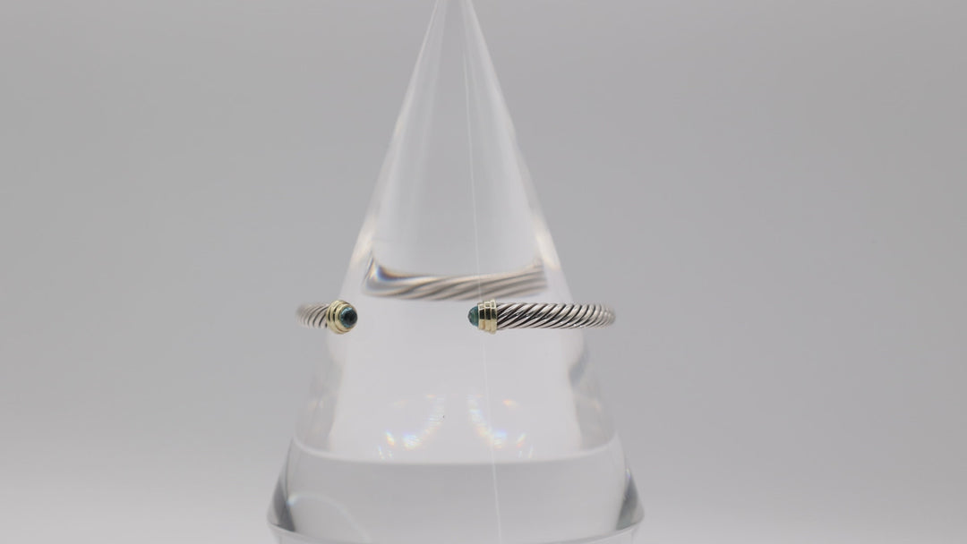 David Yurman Blue Topaz Cable Cuff Bracelet 925 14K Accents
