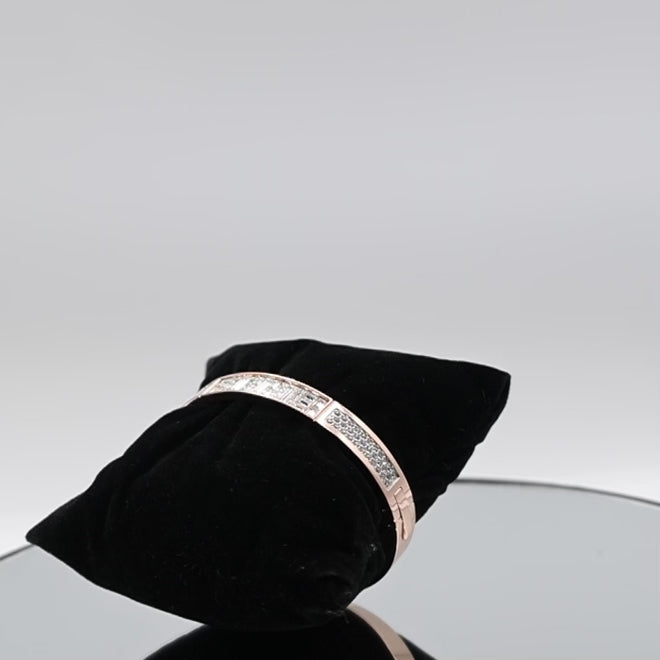 Gold Rose Tone Swarovski Cubic Zirconia Hinged Bangle Bracelet