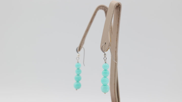 925 Sterling Silver Four Beaded Turquoise Dangle Hook Earrings