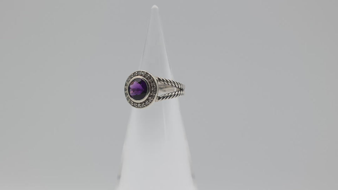David Yurman Albion Amethyst Diamond Ring 925 Sterling Silver Size 5.5