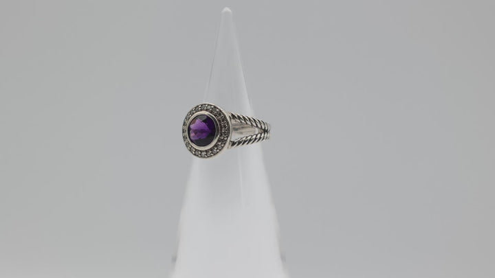 David Yurman Albion Amethyst Diamond Ring 925 Sterling Silver Size 5.5
