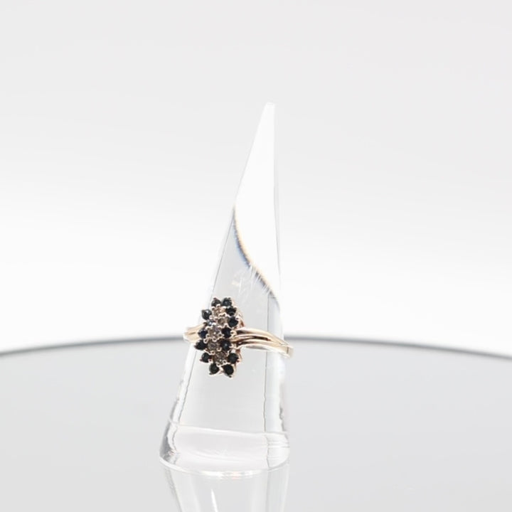 14k Yellow Gold Sapphire and Diamond Ring - Size 7.5