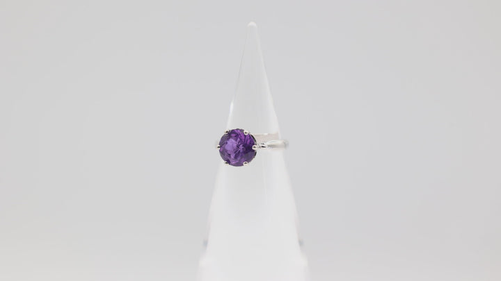 925 Sterling Silver RJ 2 Band Large Round Purple Stone Ring Size 7