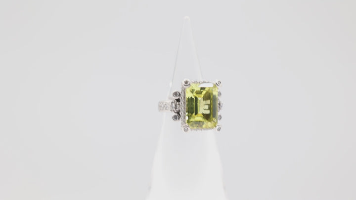 925 Sterling Silver Emerald Cut Judith Ripka Yellow Topaz and Cubic Zirconia Ring - Size 8
