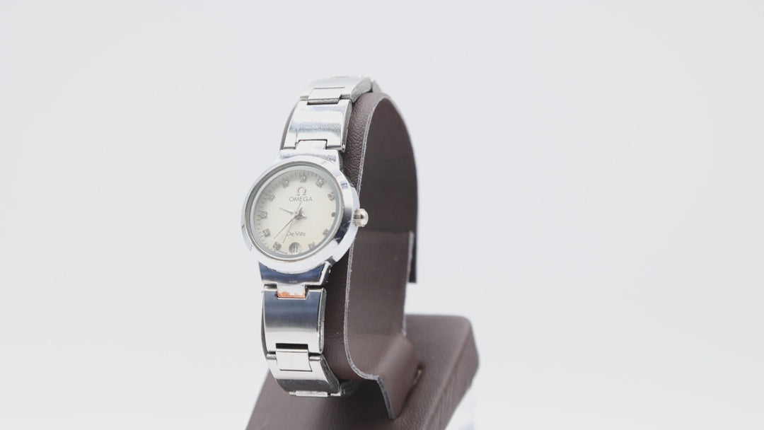 Omega De Ville Swiss Silver Watch with White Diamonds in Dial