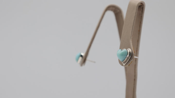 Sterling Silver Larimar Heart Stud Earrings 925 Jewelry
