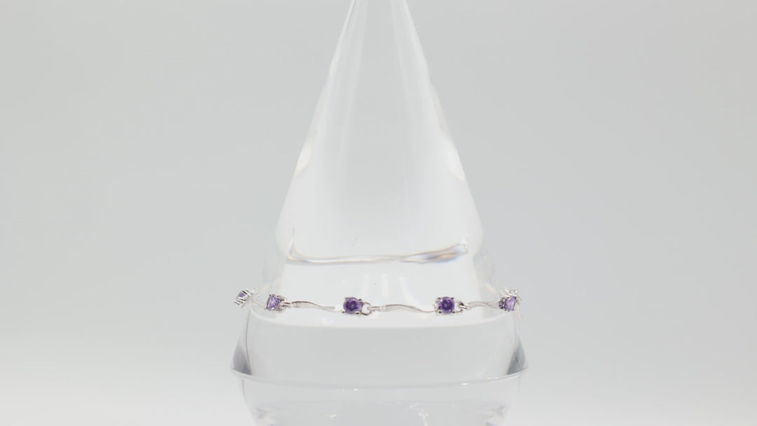 925 Sterling Silver Purple Stones Anklet