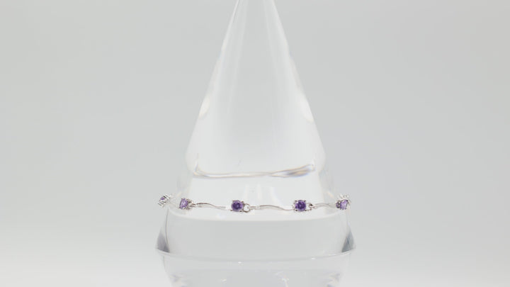 925 Sterling Silver Purple Stones Anklet