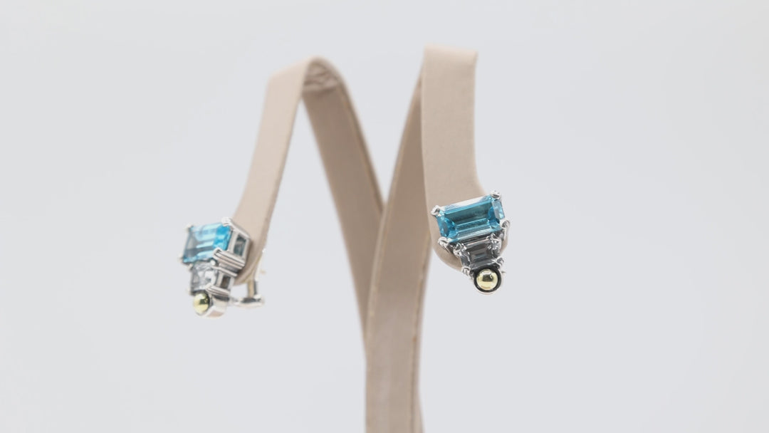 Lagos Caviar 925 750 Gold and Blue Topaz Earrings