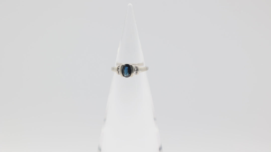 10K White Gold Deep Blue Topaz Diamond Accents Ring 6.75