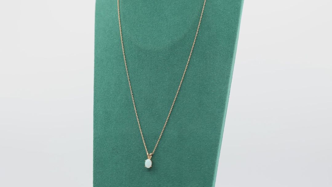 14k Yellow Gold 18.5 Inch Chain With 7x5mm Opal Stone Pendant Necklace