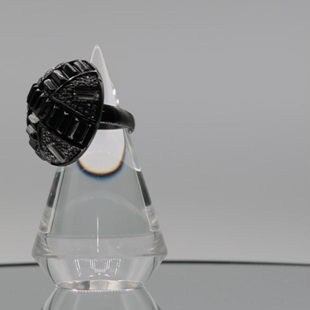 Black Tone Givenchy Black and White Round Crystal Ring - Size 7