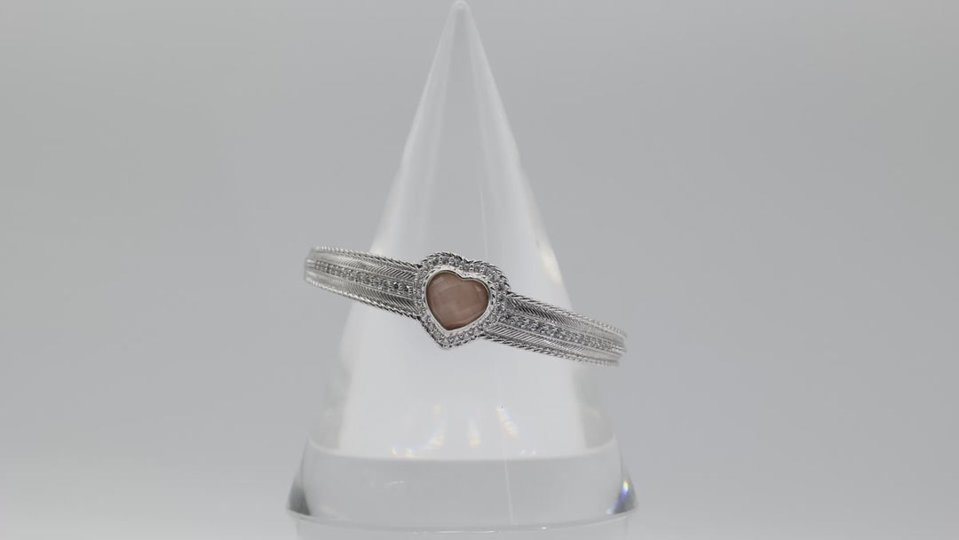 Judith Ripka 925 Sterling Silver Rose Quartz CZ Hinged Cuff Bracelet