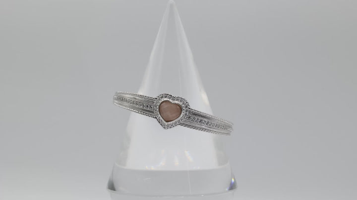 Judith Ripka 925 Sterling Silver Rose Quartz CZ Hinged Cuff Bracelet