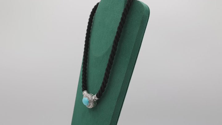 Judith Ripka CZ Turquoise Pendant Magnetic Black Twisted Rope Necklace