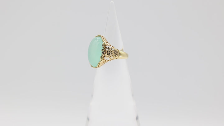 Jay King Larimar Ring 20x15mm Gold Plated Silver Size 8