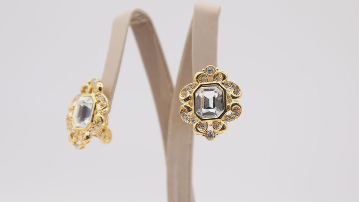 Monet Gold Deco Clip Earrings
