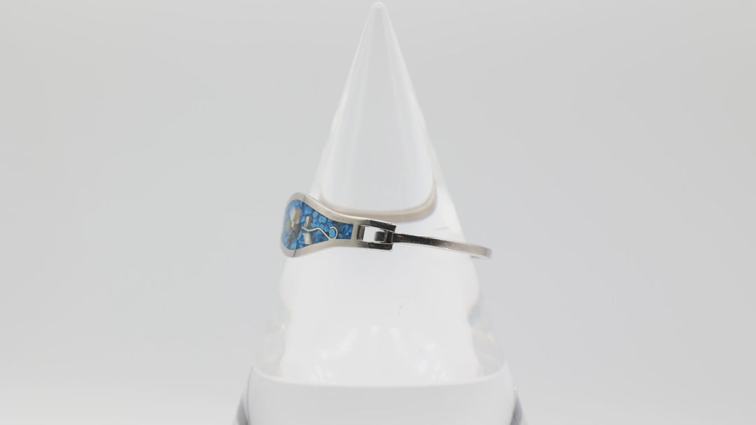 Costume Silver Tone Mexico Alpaca Blue Stone Flower Hinged Bangle
