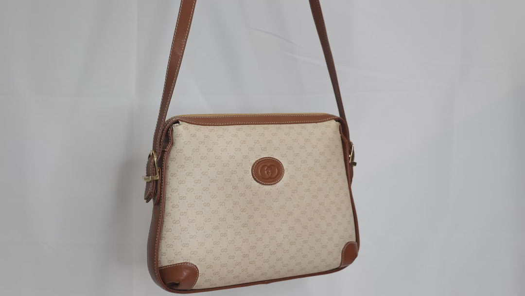 Vintage Gucci White GG Monogram Canvas Crossbody Bag