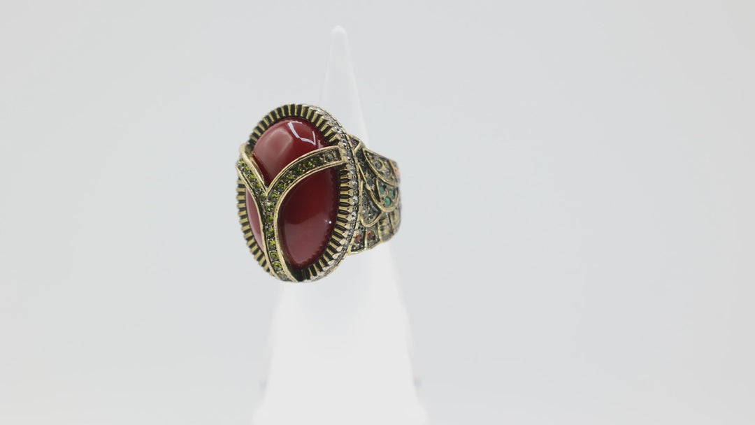 Heidi Daus Carnelian Cocktail Ring With Wing Design Band Size 6