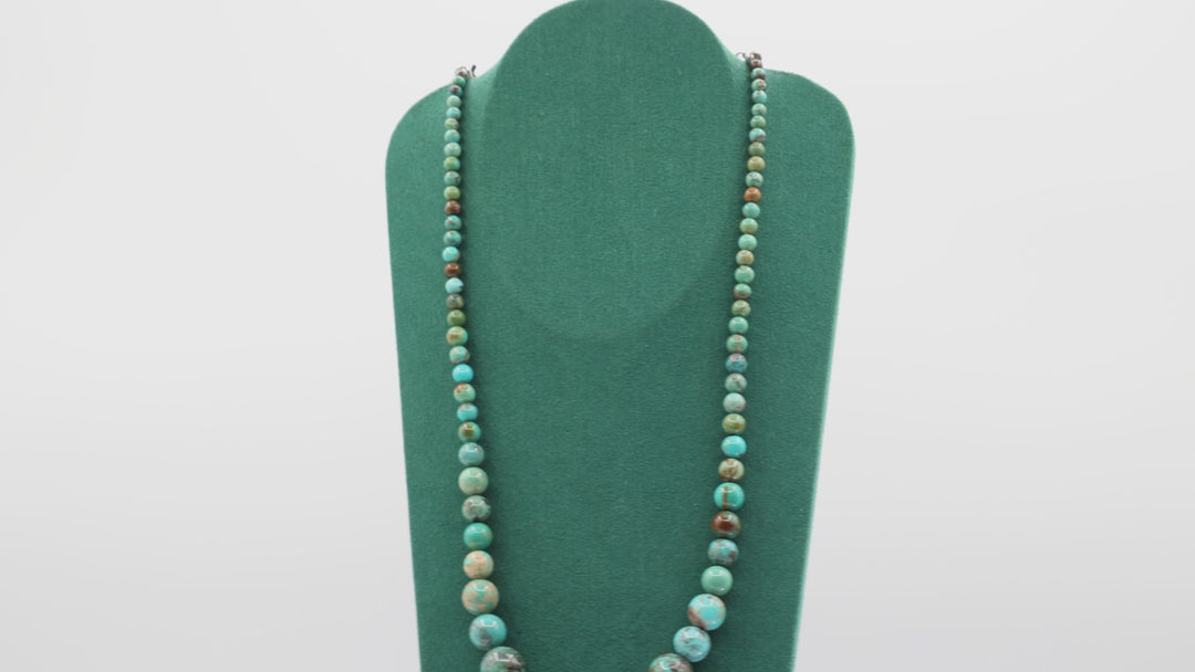 925 Sterling Silver Graduated Turquoise Beaded Strand Necklace