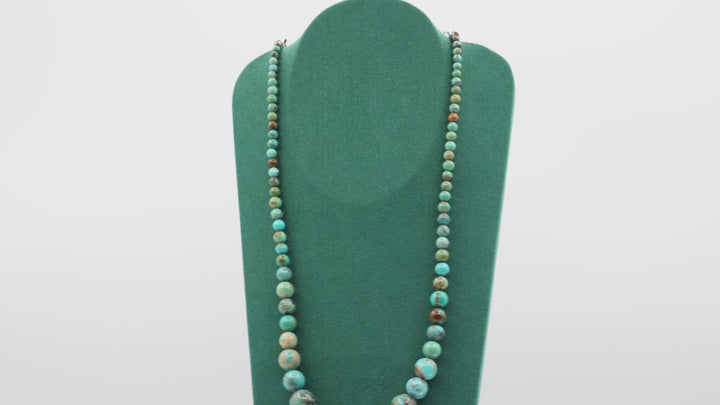 925 Sterling Silver Graduated Turquoise Beaded Strand Necklace
