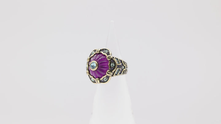 Heidi Daus "This Rocks!" Purple Jelly Flower with Blue Stones Ring- Size 7.5