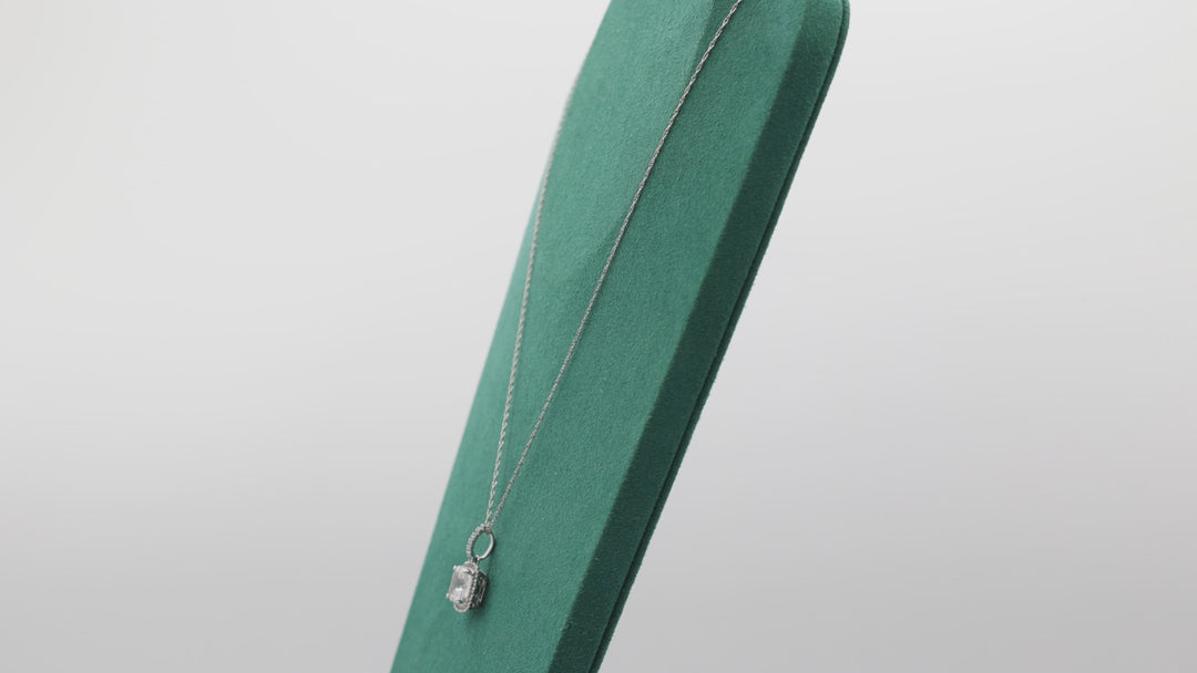 14k White Gold Square Halo White CZ Pendant Necklace 18 in