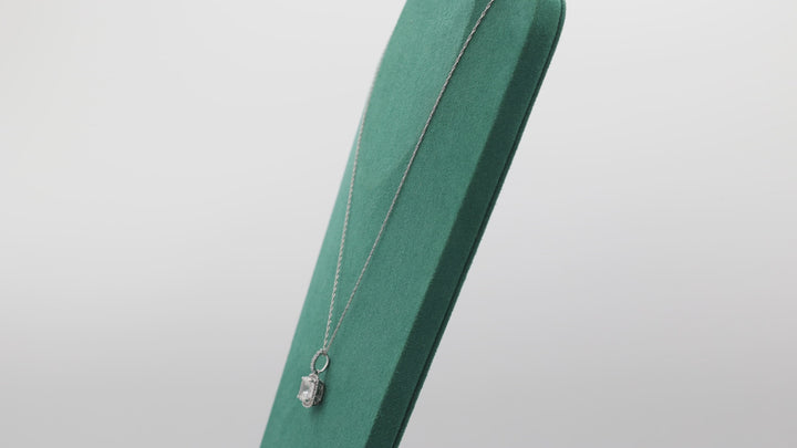 14k White Gold Square Halo White CZ Pendant Necklace 18 in